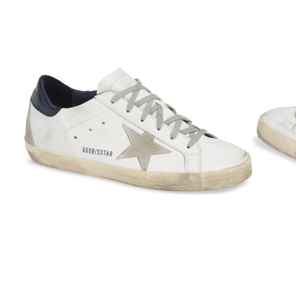 GOLDEN GOOSE WHITE SUPER STAR WITH STAR AND DARK NAVY HELLS. SIZE 39. NEW - Picture 3 of 13